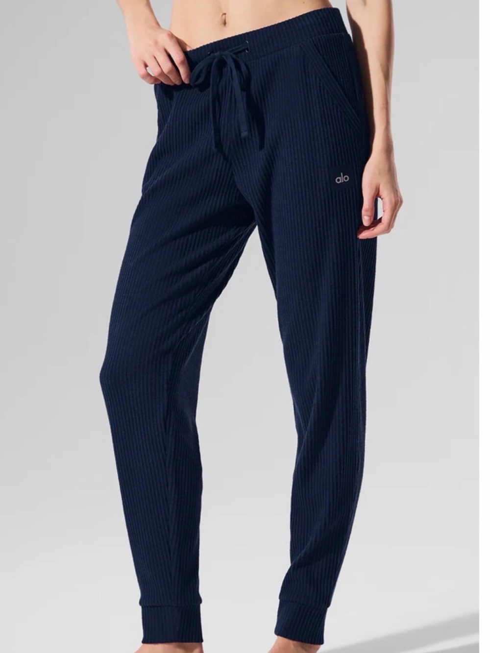 ALO Yoga Navy Ribbed Drawstring Joggers